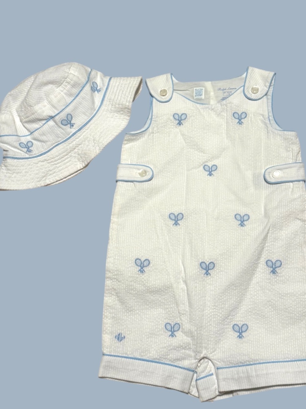 RL Baby Shortall & Hat Set - Tennis Embroidery